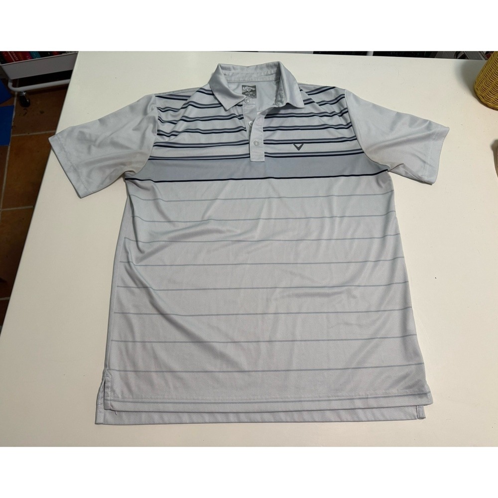 Callaway Opti-Dri Men's M Gray Striped Short Sleeve Moisture Wicking Golf Polo